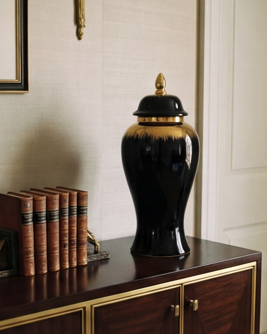 Royal Onyx Golden Rim Temple Jar - Small 