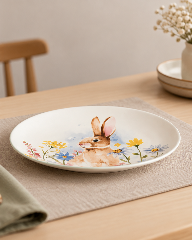 Spring Bunny Floral Dinner Plate