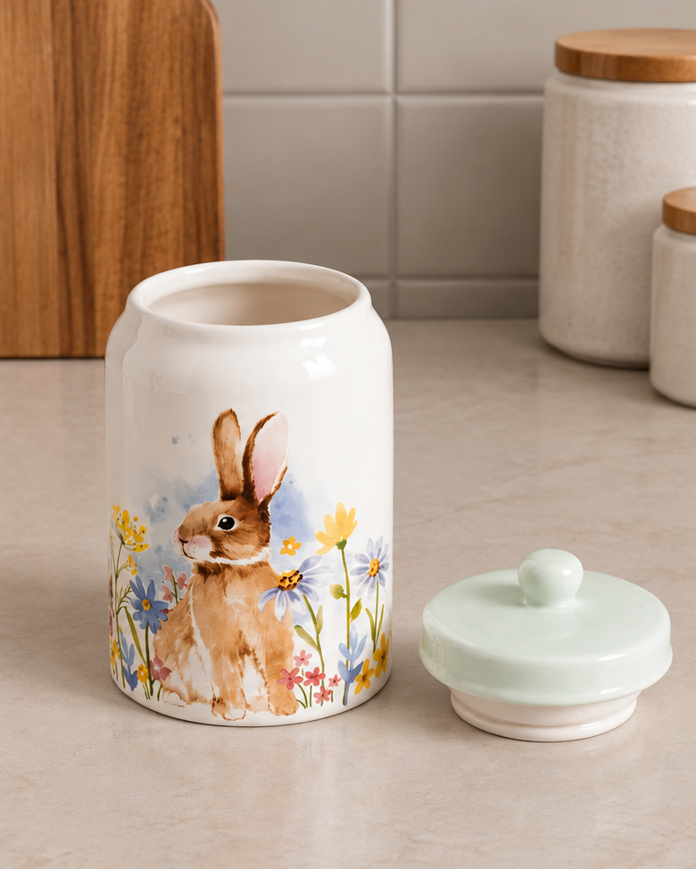 Spring Bunny Floral Kitchen Storage Jar