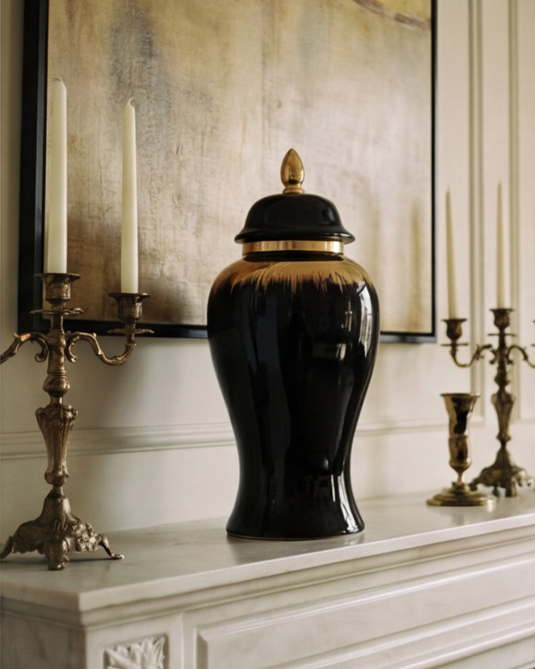 Royal Onyx Golden Rim Temple Jar - Large 