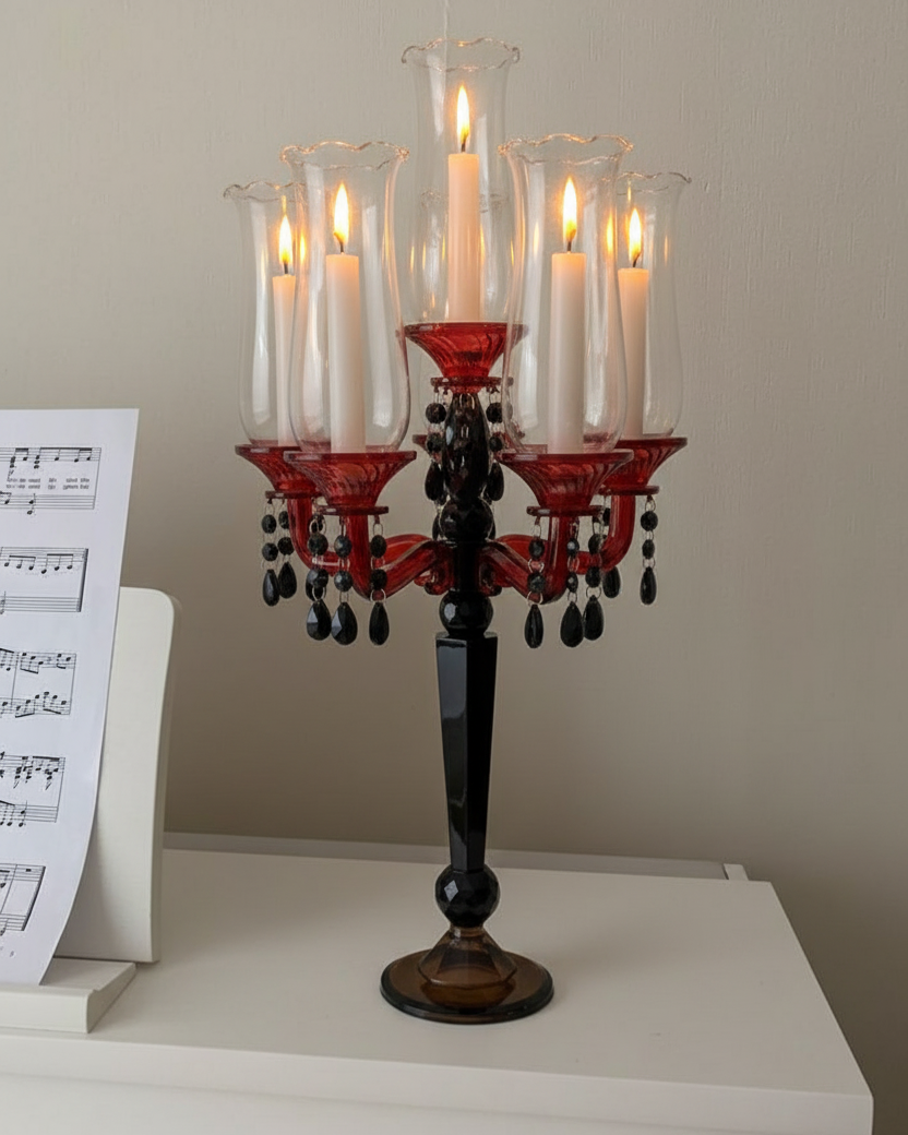 Crimson Noir 5-Arms Glass Candelabra 