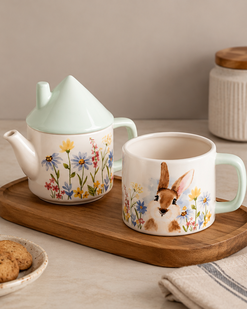 Spring Bunny Floral Tea for One Set