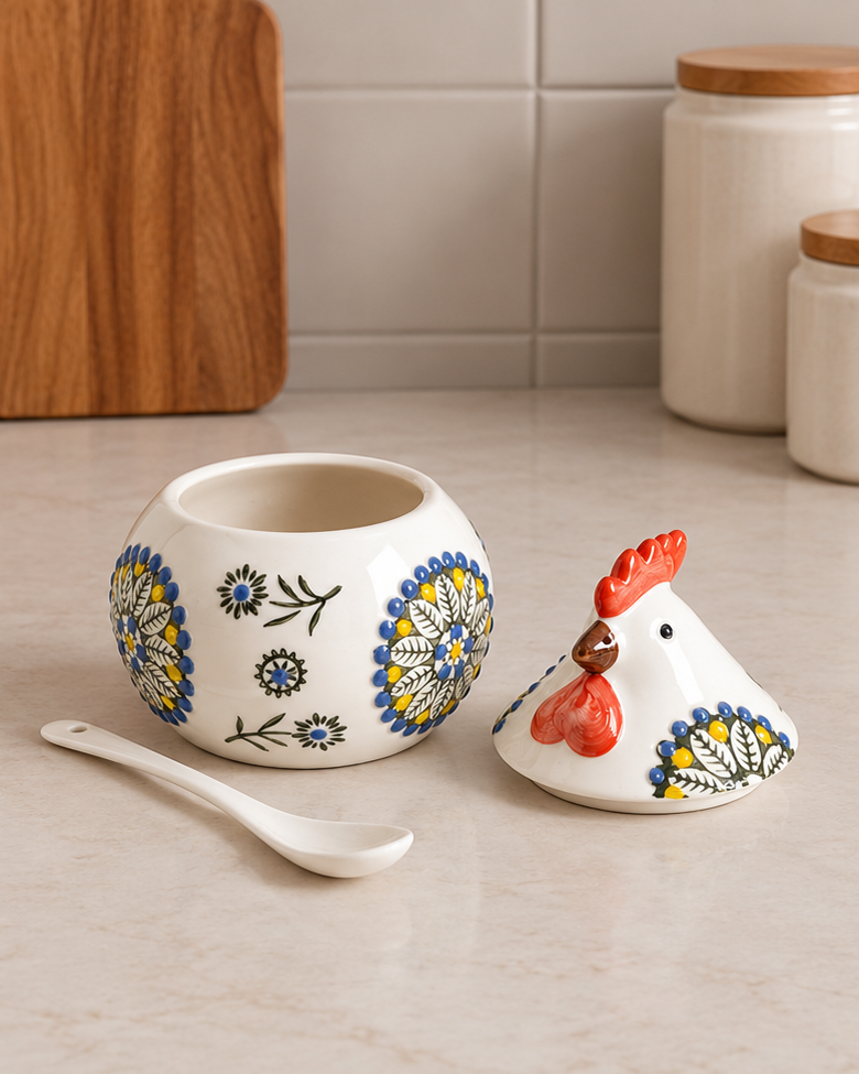 Farmhouse Rooster Condiment Server - Green