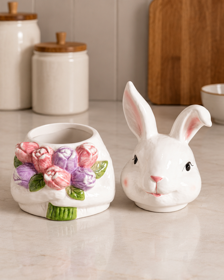 Spring Bunny Floral Kitchen Storage Jar