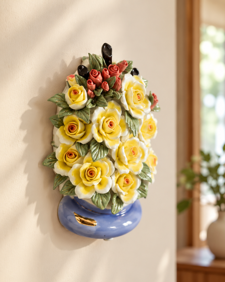 Sunburst Wall Mount Flower Basket With Tabletop Decor