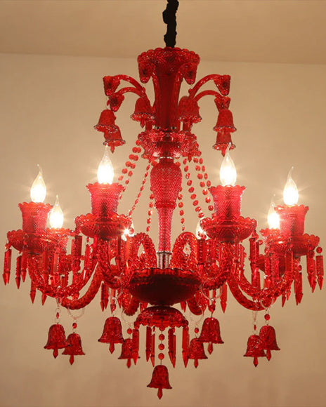 Victorian Red Crystal Chandelier - 8 Light 