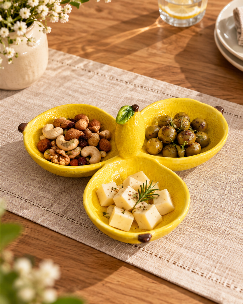 Citrus Lemon 3-Compartment Serving Dish