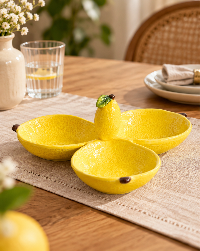 Citrus Lemon 3-Compartment Serving Dish