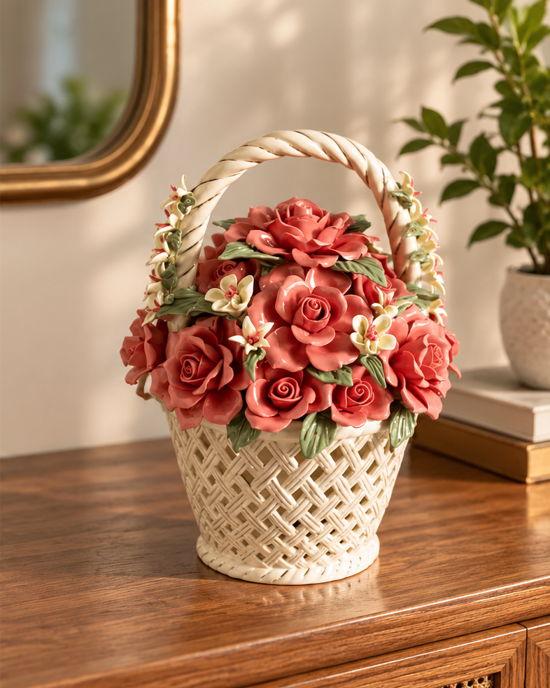 Venetian Latticed Flower Basket Tabletop Decor