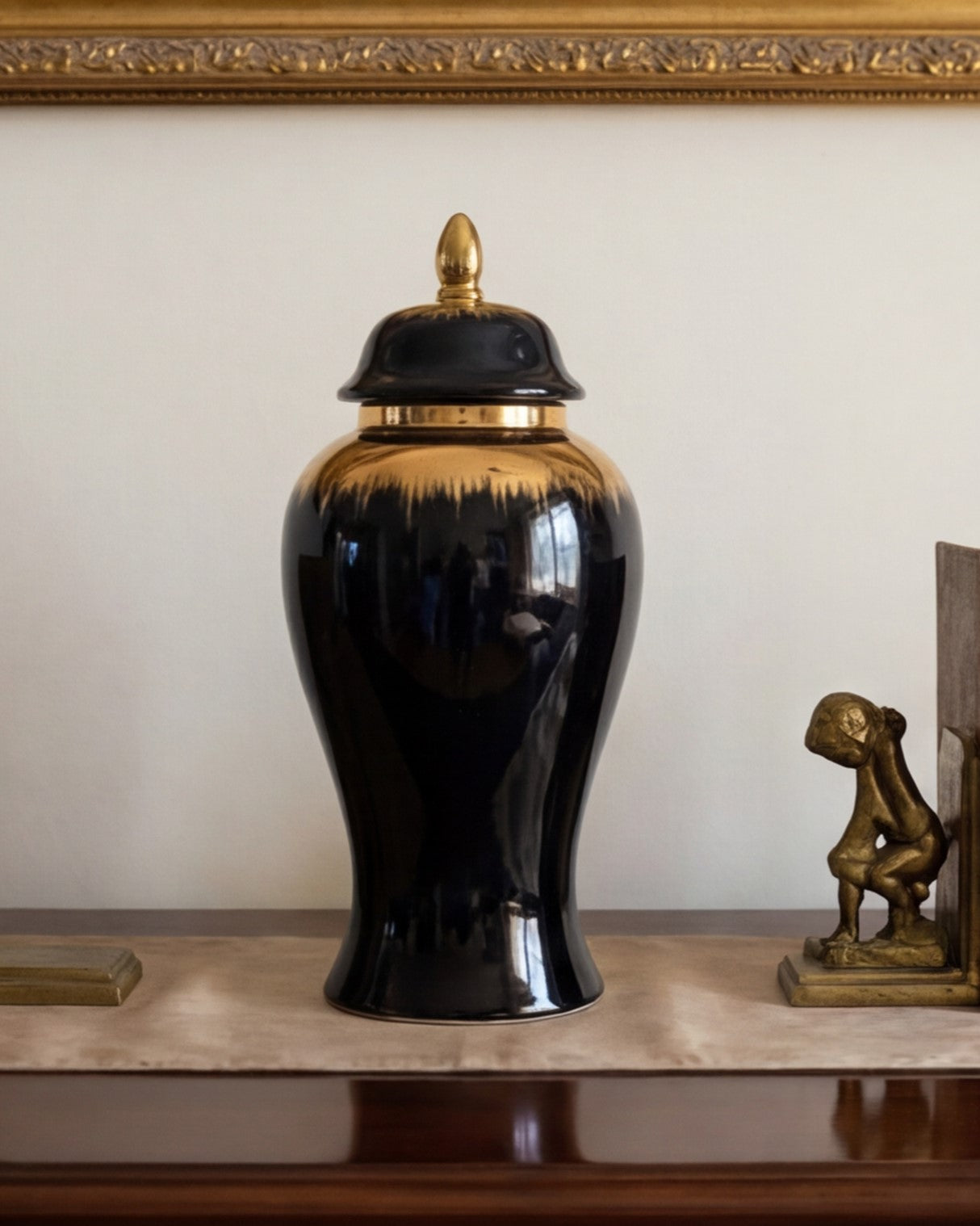 Royal Onyx Golden Rim Temple Jar - Large 