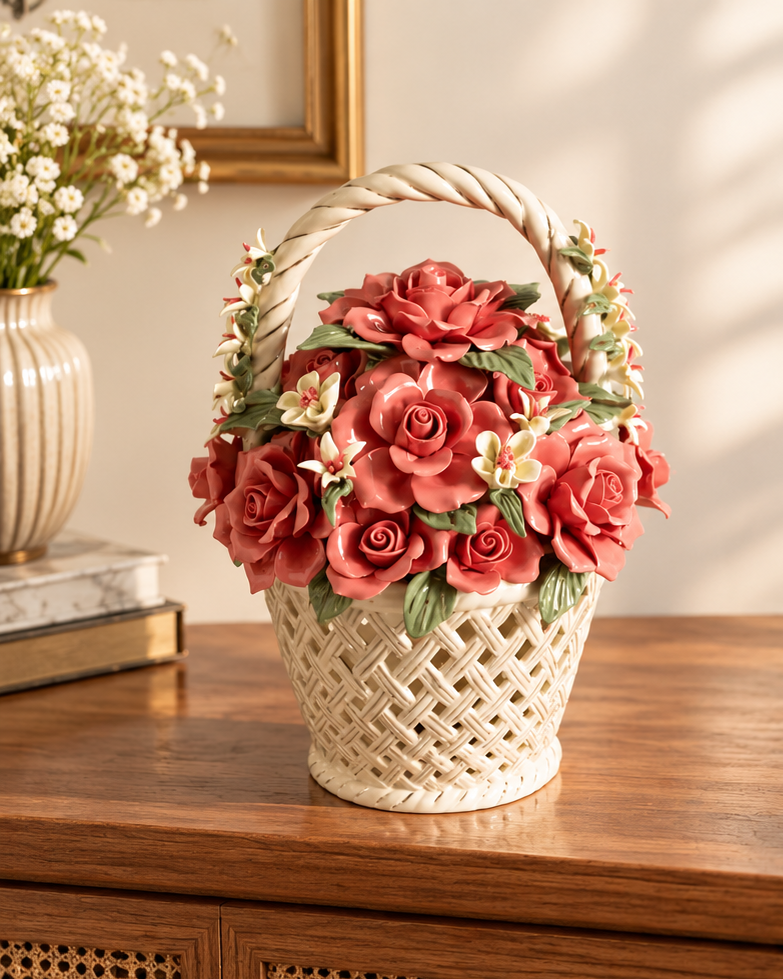 Venetian Latticed Flower Basket Tabletop Decor