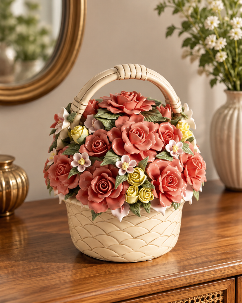 Capodimonte Flower Basket Tabletop Decor