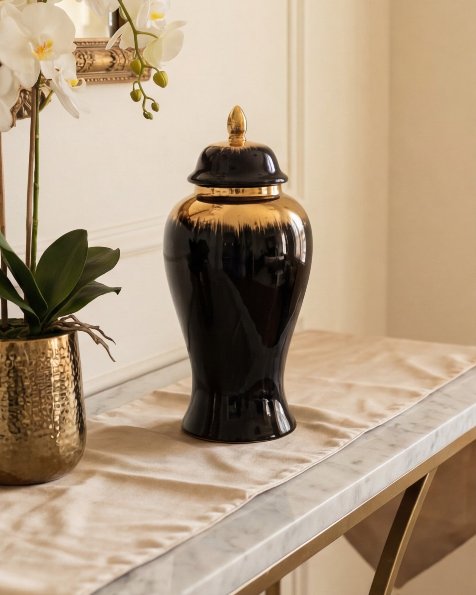 Royal Onyx Golden Rim Temple Jar - Small 