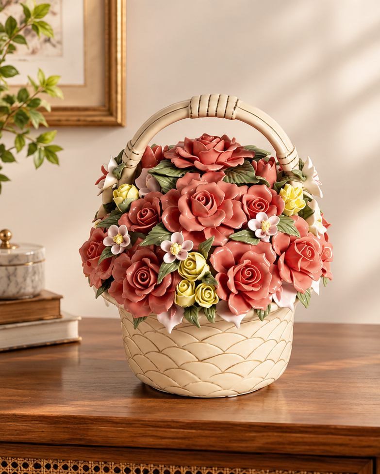 Capodimonte Flower Basket Tabletop Decor