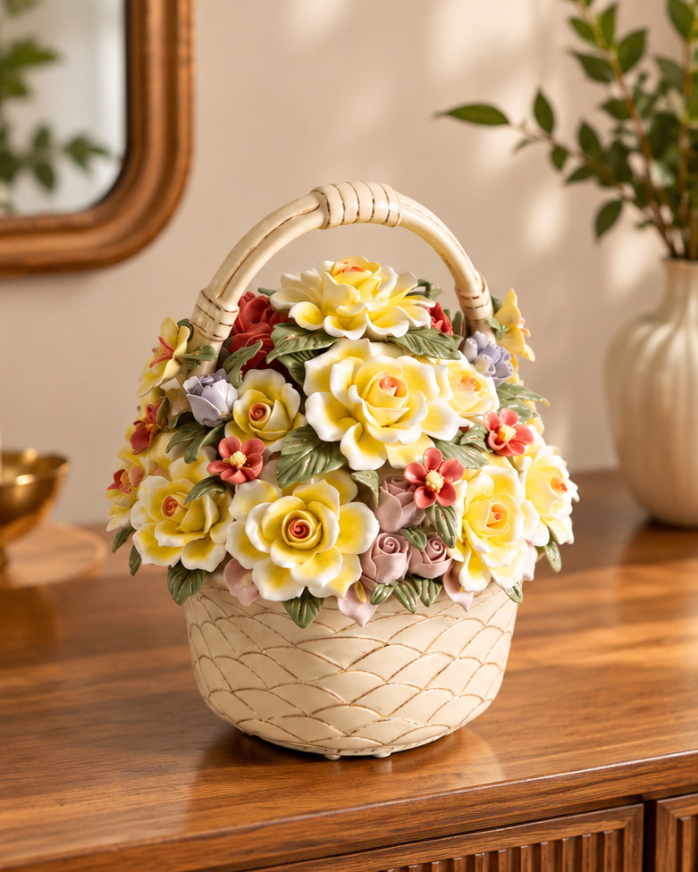 Radiant Sunshine Flower Basket Tabletop Decor