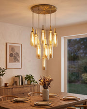 Tiered Tube Chandelier - Amber -10 Lights