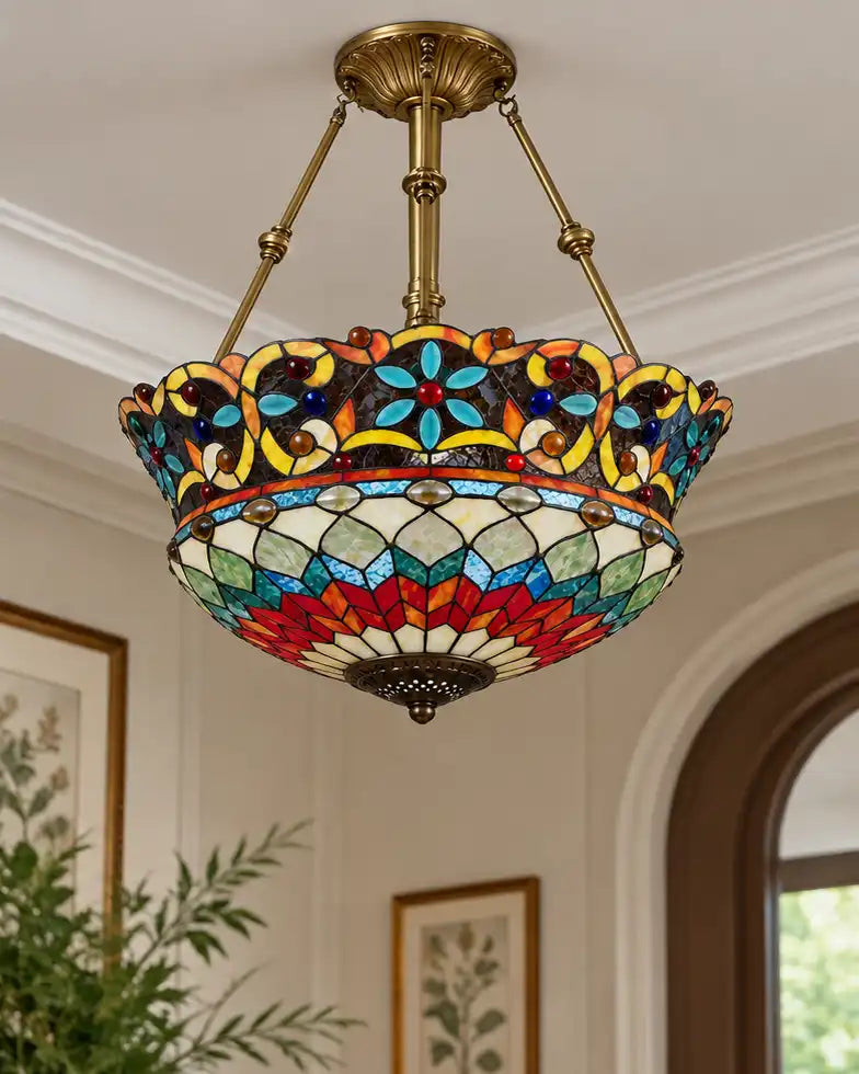 Majestic Floral Mosaic Tiffany Chandelier