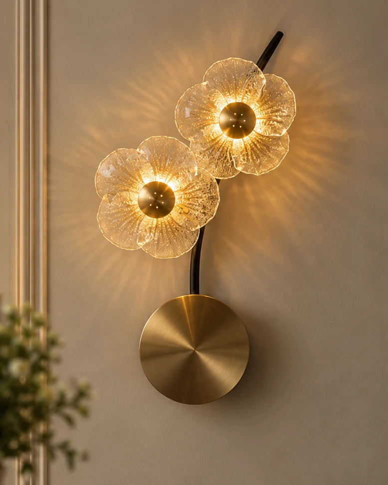 Floral Bloom Double Wall Light - Amber