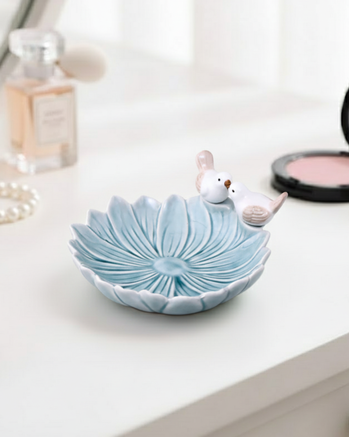 Lovebirds Ceramic Ring Dish - Sky Blue 