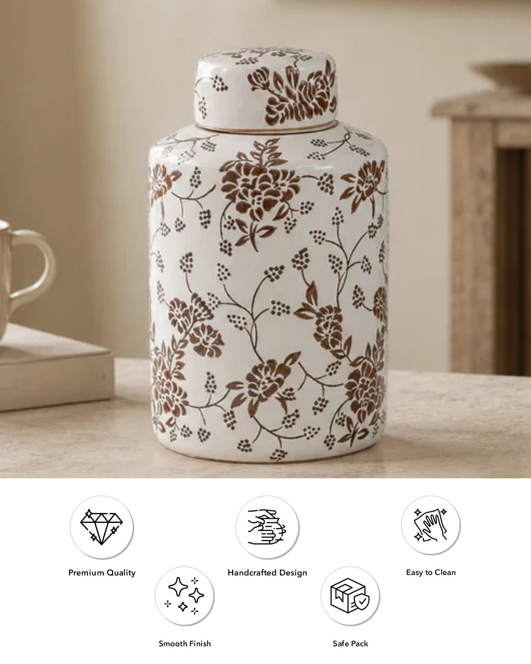 Monochrome Blossom Classic Decorative Jar - 33 cm 