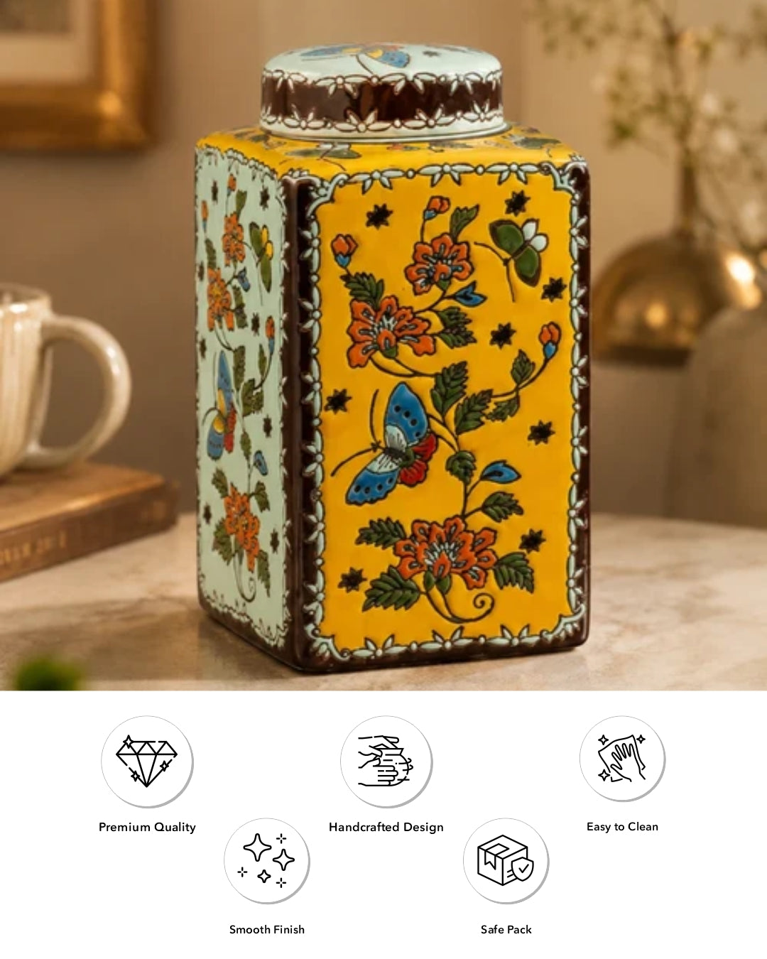 Golden Meadow Butterfly Decorative Jar - 26 cm 