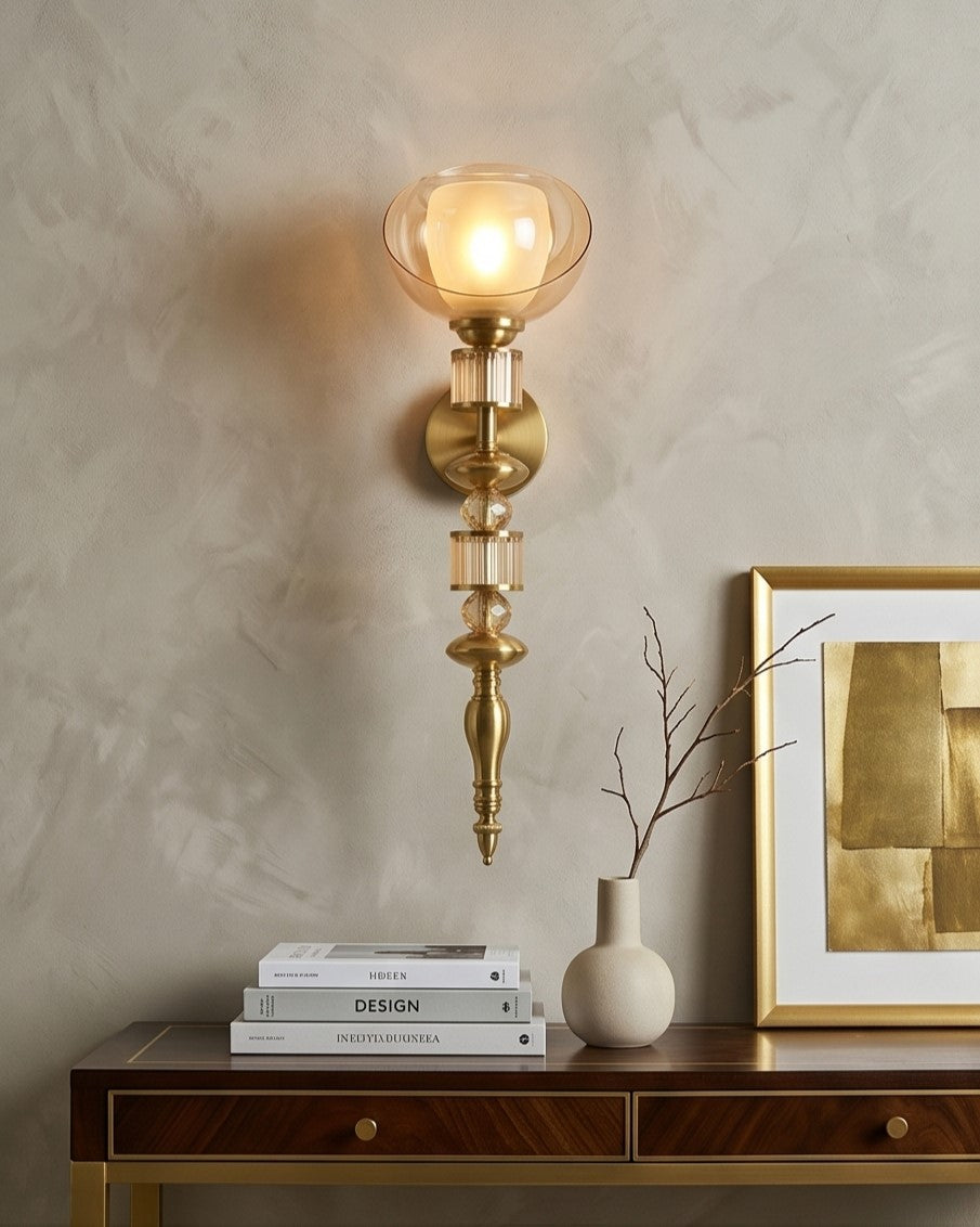 Auréve Crystal Brass Wall Sconce - Amber 
