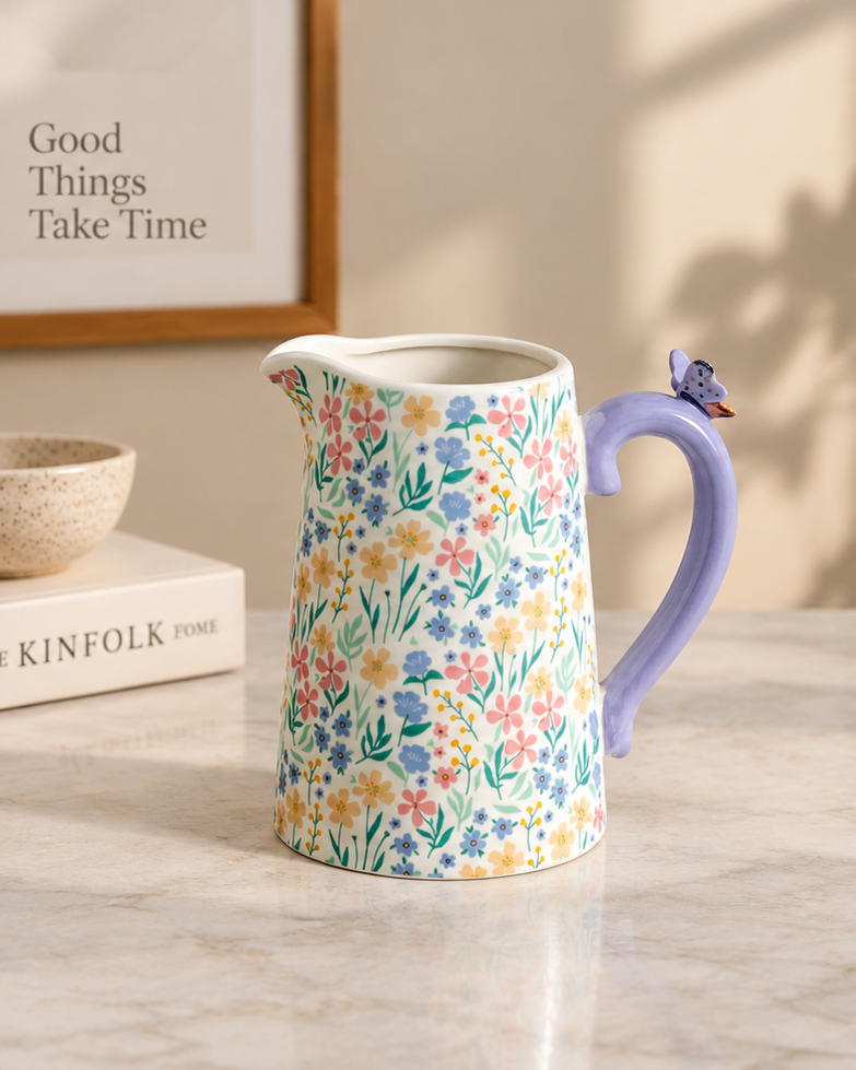 The Meadow Blossom Butterfly Pitcher Vase