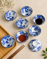 Blue & White Floral Bird Dip Bowl - Set Of 8