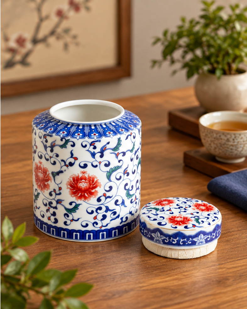 Crimson Peony Kitchen Canister