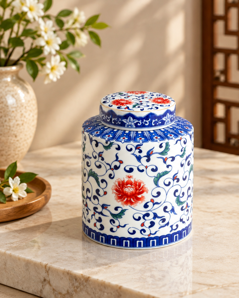 Crimson Peony Kitchen Canister
