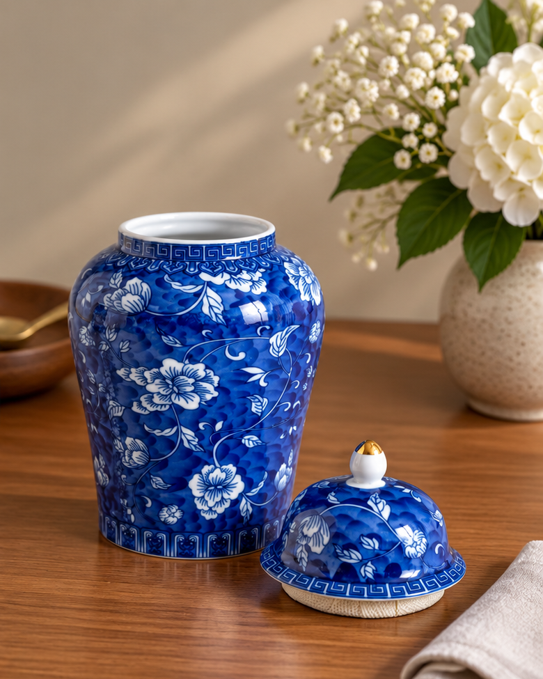 The Cobalt Blossom Kitchen Canister