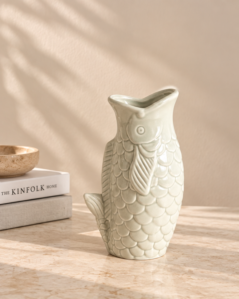 The Sculptural Koi Ceramic Vase - Off White