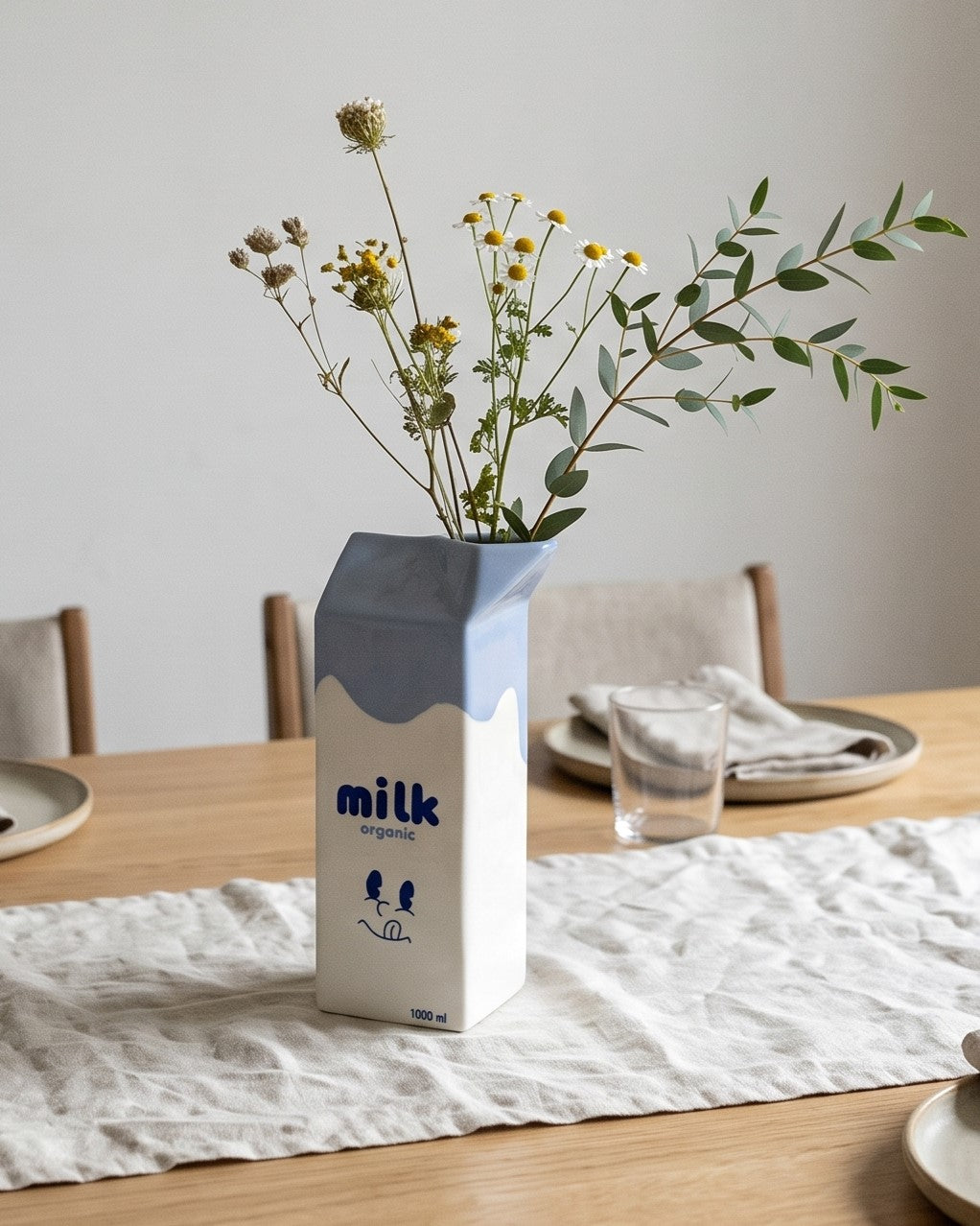 Organic Milk Ceramic Carton Vase
