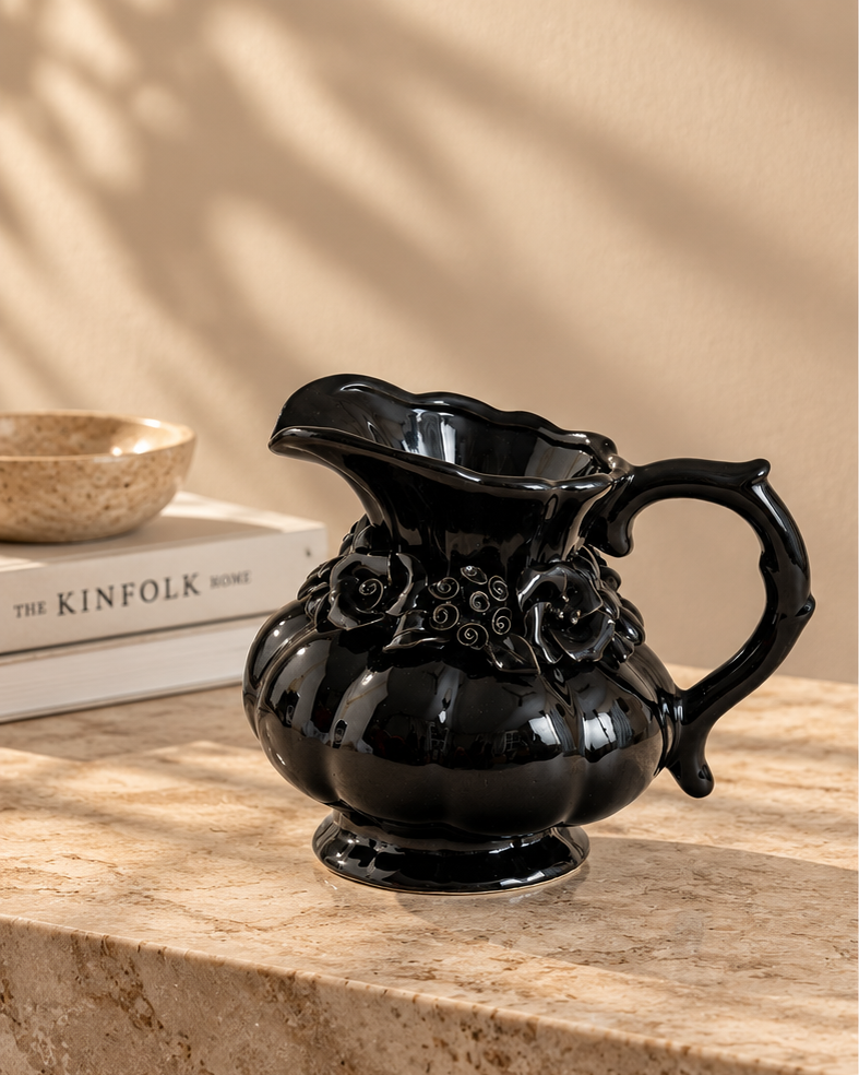 The Obsidian Rose Sculpted Pitcher Vase