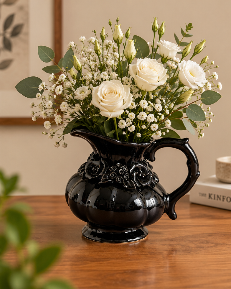 The Obsidian Rose Sculpted Pitcher Vase