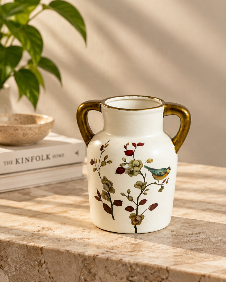 The Gilded Songbird Ceramic Vase