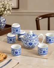 Blue Ornate Floral - 7 Pieces Tea Set
