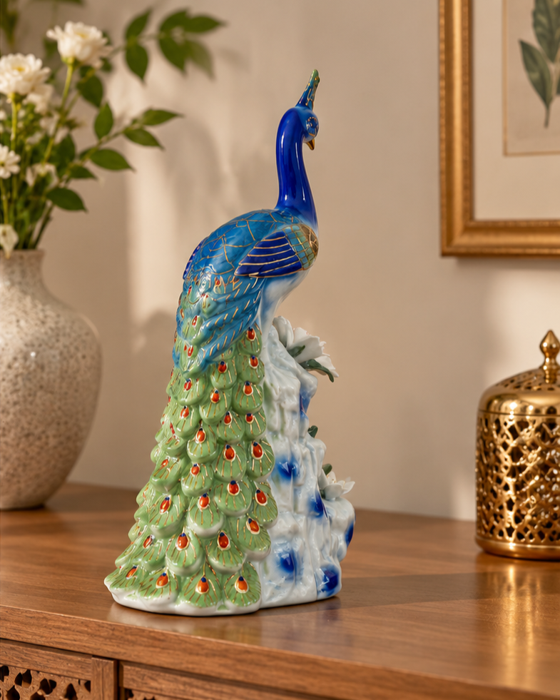 Majestic Garden Decorative Peacock Figurine - Green