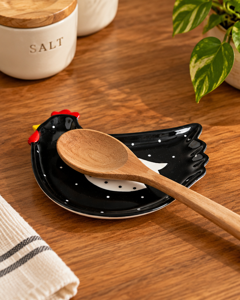 Hen Polka Dot Serving Platter - Black
