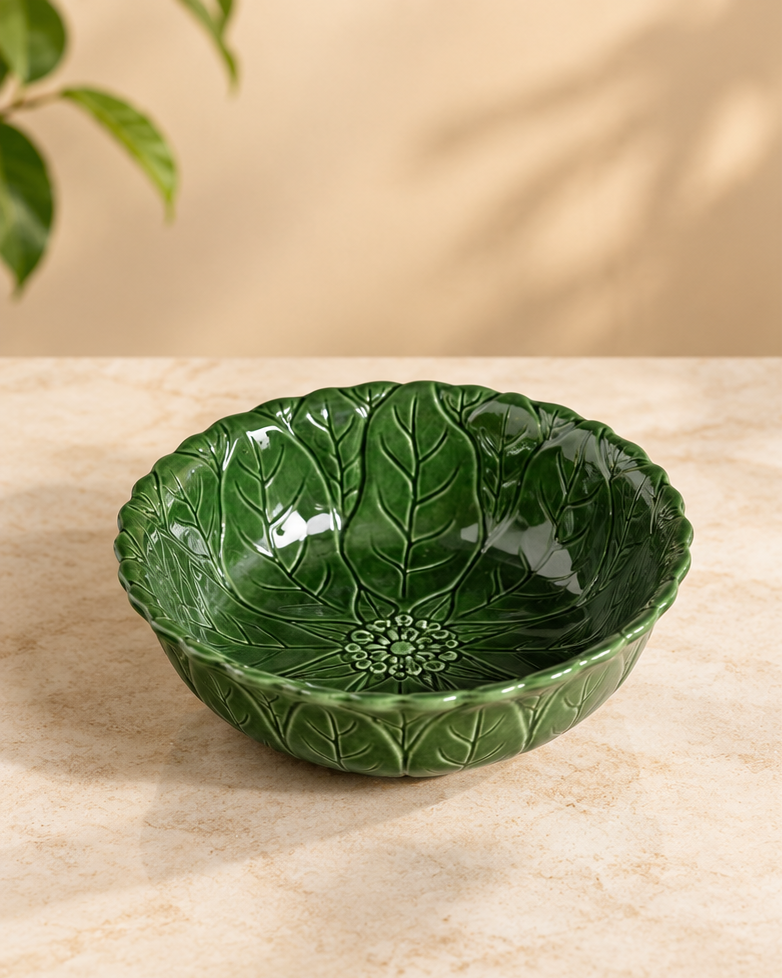 Verdant Foliage Ceramic Serving Bowl