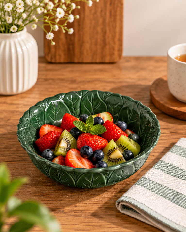 Verdant Foliage Ceramic Serving Bowl