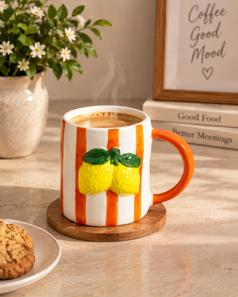 Citrus Striped Ceramic Mug - Orange