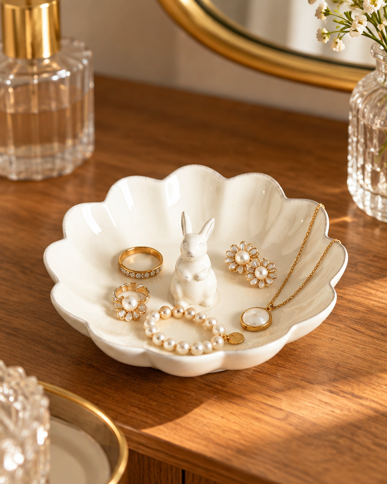 Bunny Rabbit Ring Dish - White