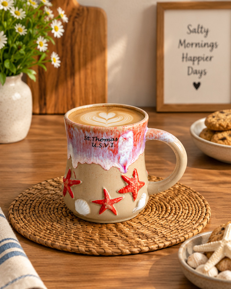 Coral Shore Starfish & Seashell Ceramic Mug