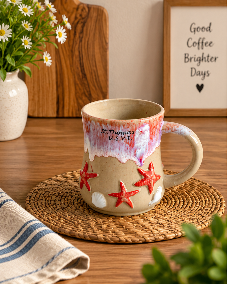 Coral Shore Starfish & Seashell Ceramic Mug