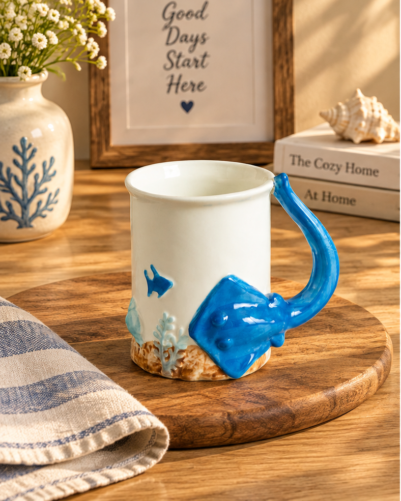 Oceanic Manta Ray Sculpted Ceramic Mug