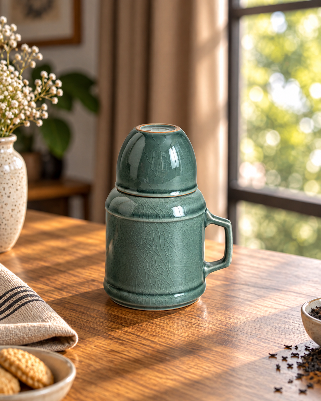Crackle Glaze Carafe & Cup Set - Celadon Green