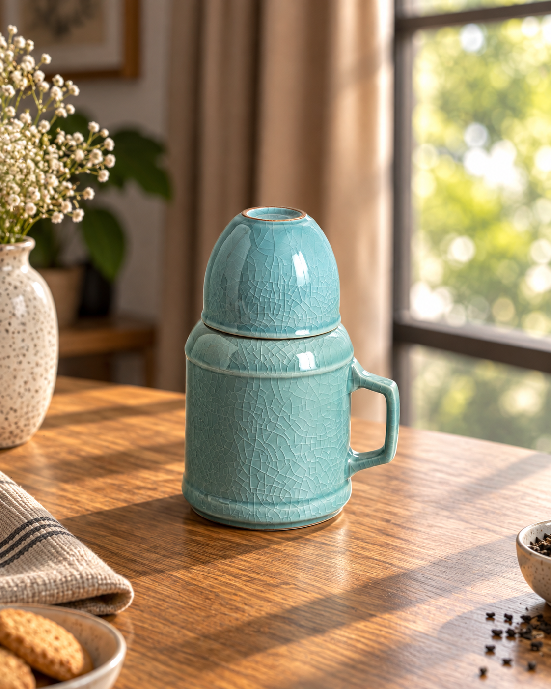 Crackle Glaze Carafe & Cup Set - Ocean Blue