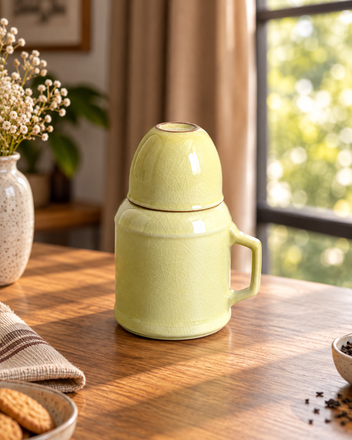 Crackle Glaze Carafe & Cup Set - Pale Sage