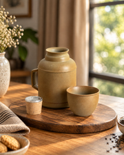 Crackle Glaze Carafe & Cup Set - Soft Mustard